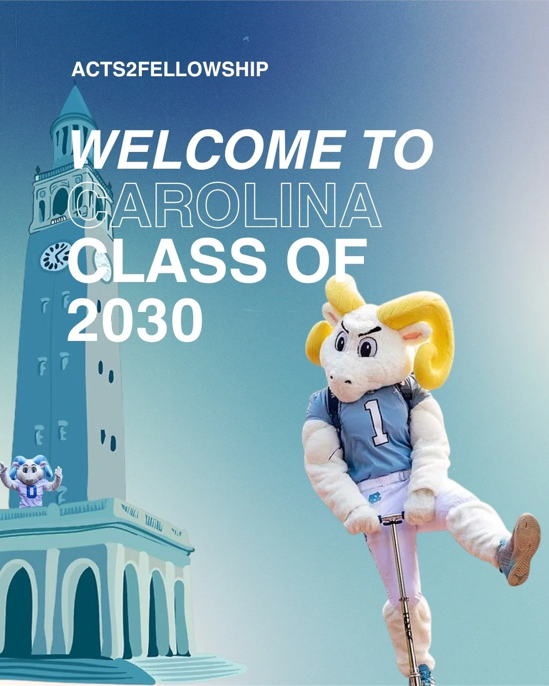 Welcome to UNC, class of 2030! 

We're Acts2Fellowship, a Christian org on campus offering Sunday Service, mentorship, and more. If you're looking for genuine connection and spiritual growth in college, come check us out! 

Links in bio, go Heels! 🐏