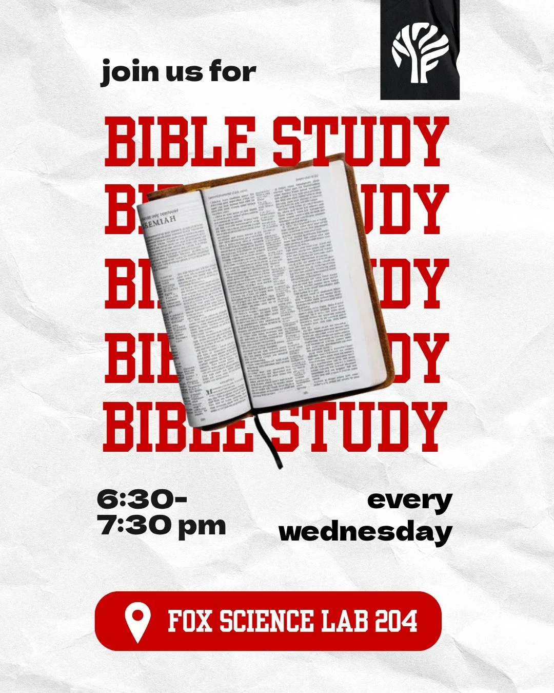 Come join us for our First Bible Study This Wednesday @ Fox Science Labs 204! We'll start with dinner 😋 at 6:30, then we'll jump into the first topic!

🤔✝️ " What Makes Christianity Different!"