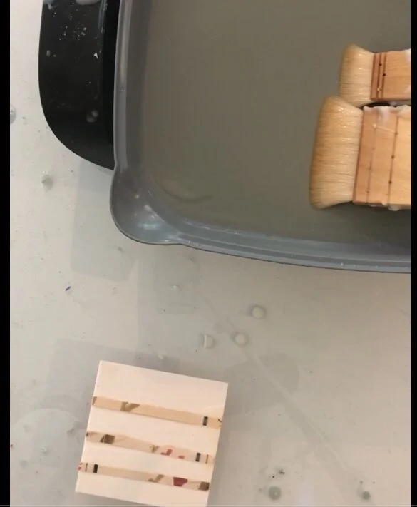 Let's play - wood calendar and encaustic mixed media collage