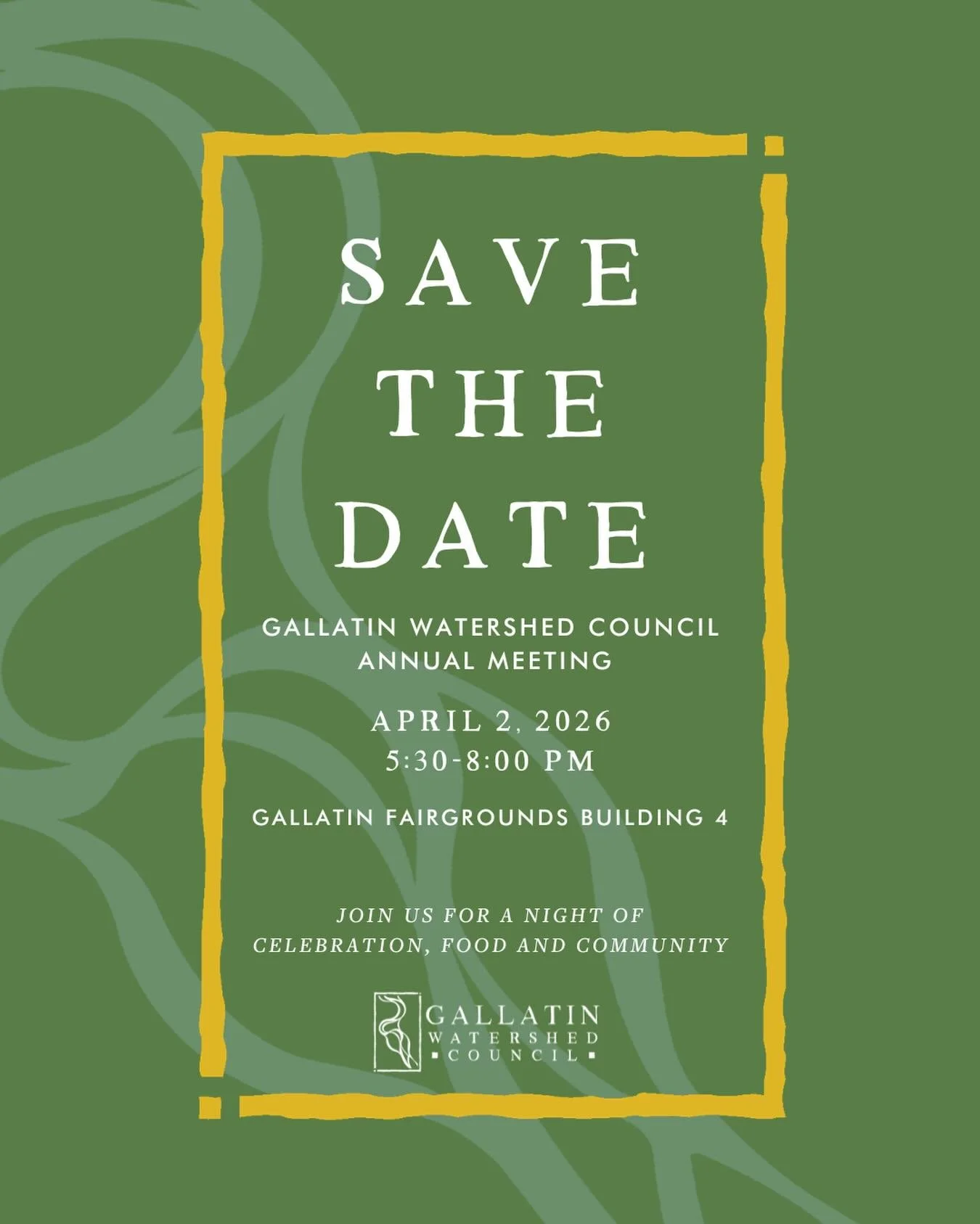Mark your calendars! We have a date for our annual meeting. 

Join us as we come together to celebrate, connect, and plan the next 3-5 years with our watershed community, including our volunteers, donors, partners, and anyone new who wants to be a pa