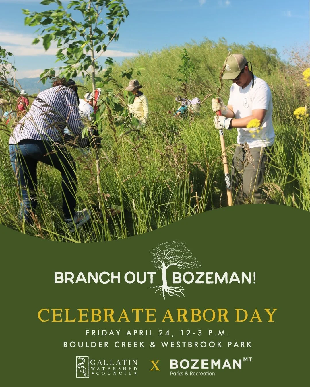 Is there a better way to celebrate Arbor Day than by planting trees? 🌳 🌲

Join us outside, Friday, April 24th, from 12&ndash;3 p.m. For the last several years, GWC has partnered with the City of Bozeman Parks and Recreation in the Branch Out Bozema
