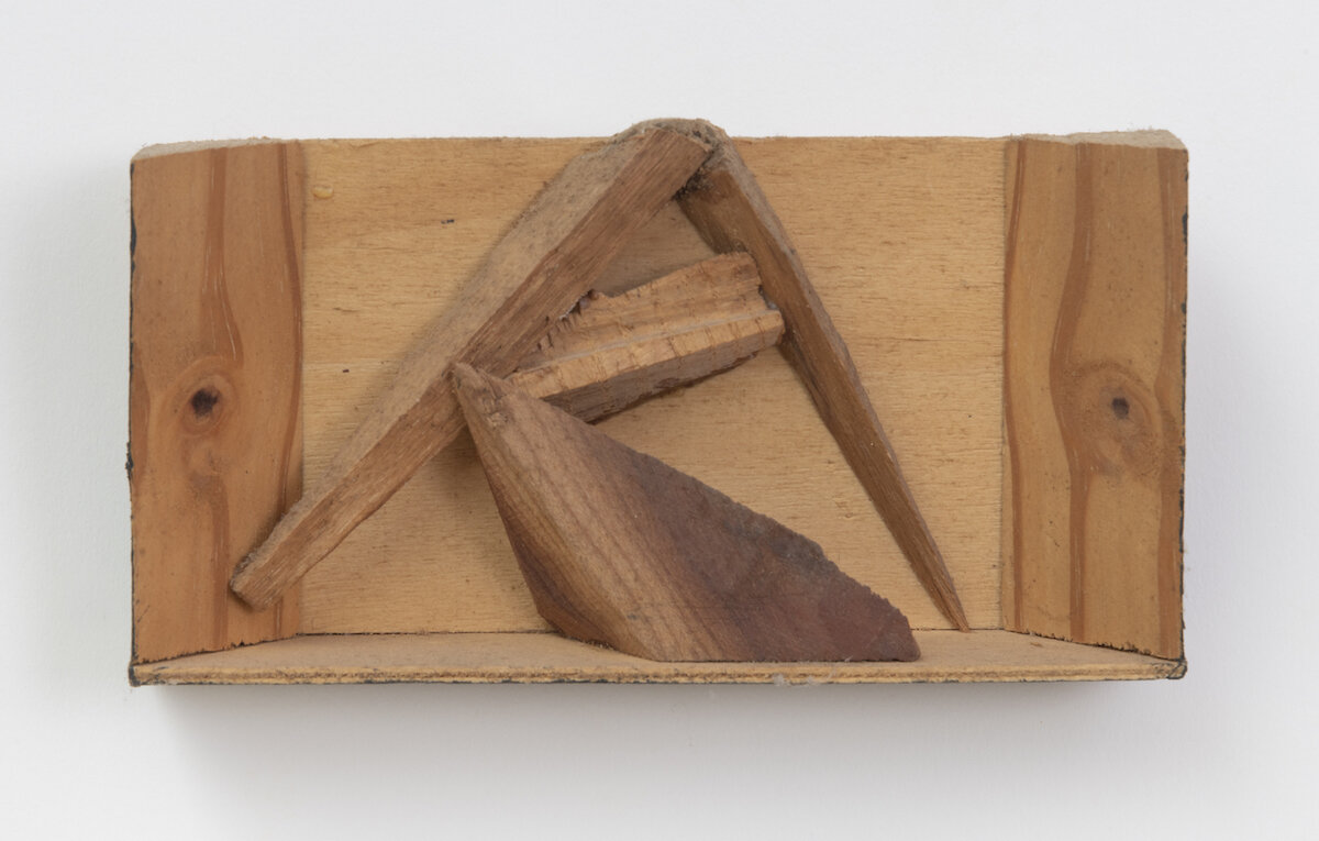   Opus LXIV , 2003, Clementine box and mixed wood, 3.75 x 7.5 x 1.25 in 