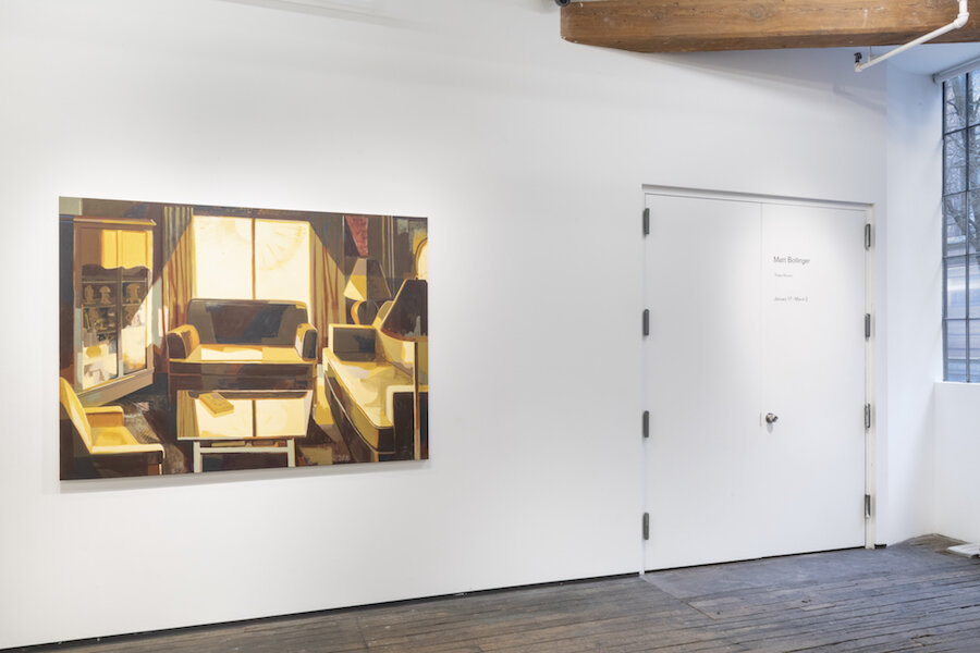 Installation view of Matt Bollinger: Three Rooms at Zürcher Gallery, NY