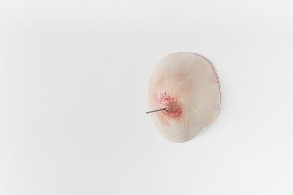  Tamar Ettun / Left Boob with a Nail, 2015, Plaster, metal, paint, 6 x 6 x 5 in 