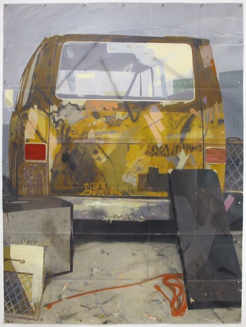  Matt Bollinger, Damn Van, 2015, Flashe, acrylic, collage on unstretched canvas, 95.5 x 71 in 