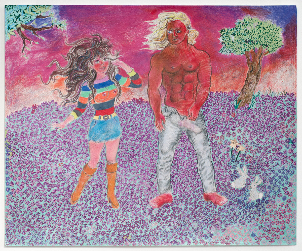  Irena Jurek, Women Bearing a Remarkable Resemblance to Myself with a Hot Stud in a Field of Flowers, 2012, mixed media on paper, 14 x 17 in (35,5 x 43 cm) 