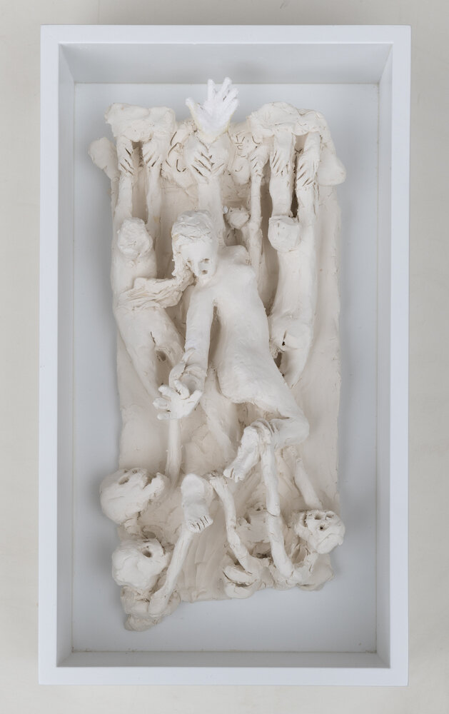   Death and the Maiden , 2020, fired clay relief 