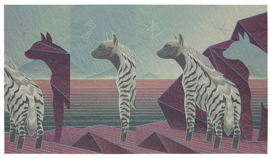   Marking Territory (Hyenas) , 2012, acrylic on paper inlay, 54 x 96 in (137 x 244 cm) 