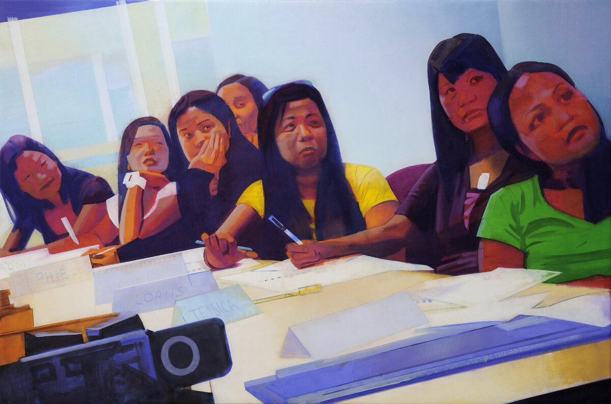   Studying , 2010, oil on canvas, 100 x 150 cm 