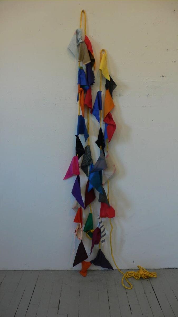  Joe Fyfe -  Street 302  (Second version) (2010), nylon rope and assorted dyed &amp; painted fabric., dimensions variable, approx. 98 x 25 in. 