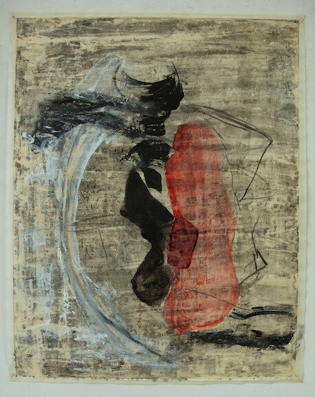   3.1.1994 , Vellum, back primed with gesso, front primed with acrylic, charcoal, ink, 37.75 x 30 in 