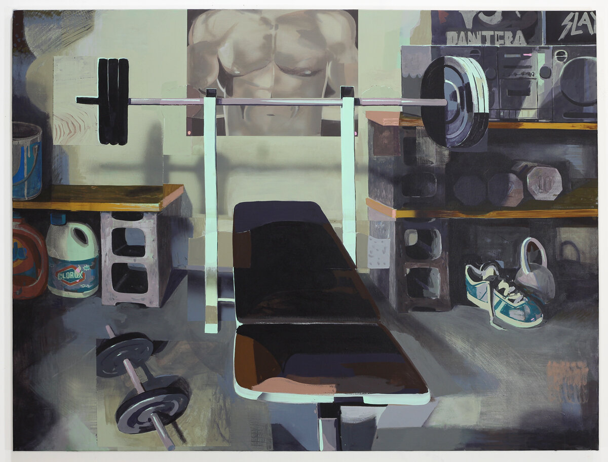   James' Weight Room , 2017, flashe and acrylic on canvas, 48 x 60 inches 