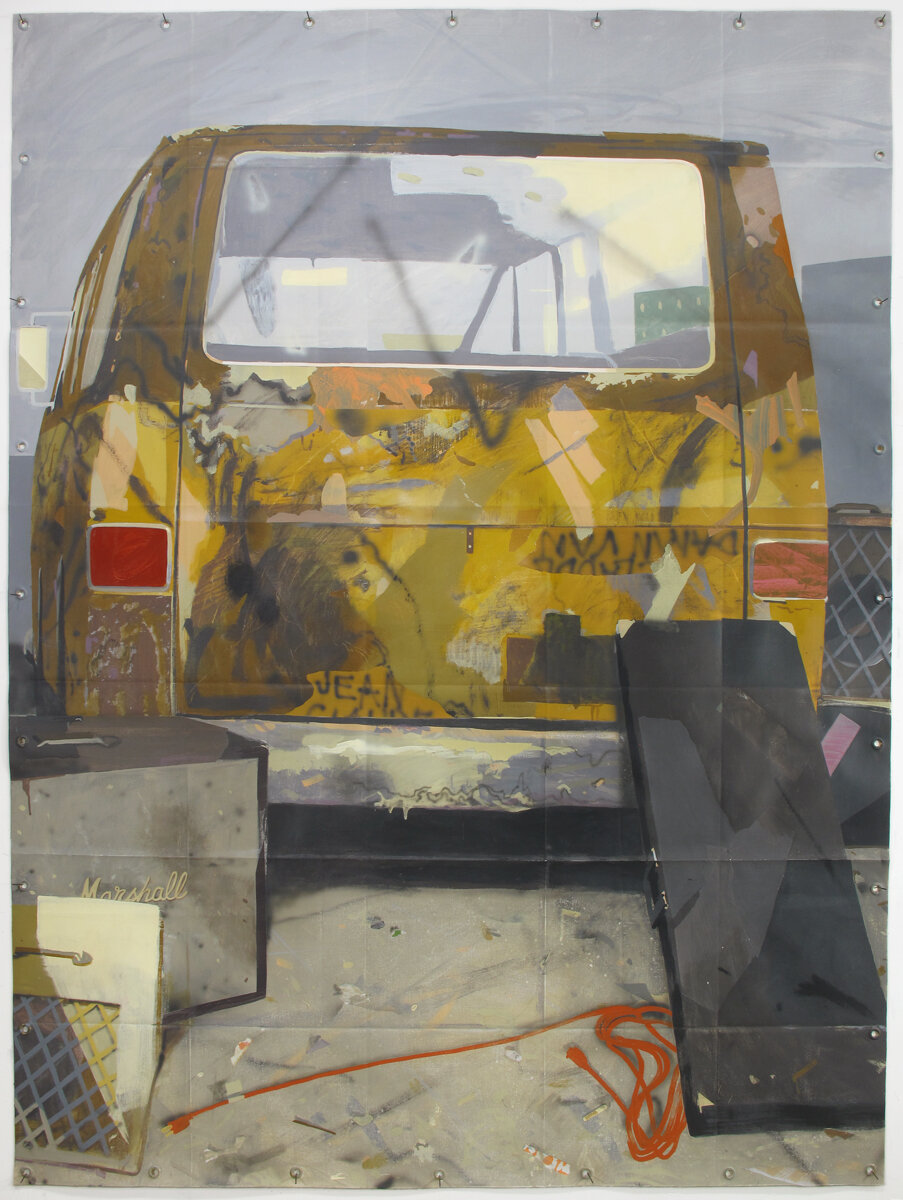  Matt Bollinger, Damn Van, 2015, Flashe, acrylic, and collage on unstretched 71 x 12 in 