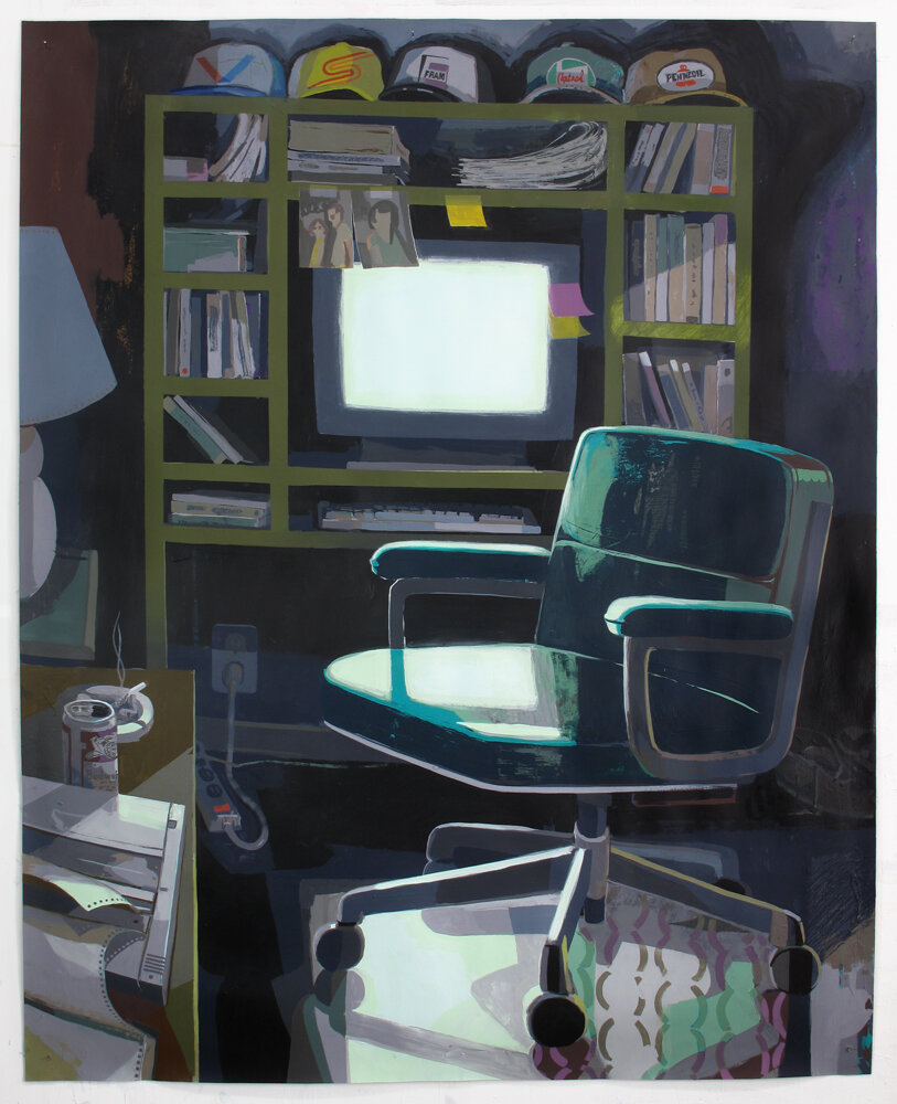 Dad's Home Office, 2016, flashe and acrylic on Paper, 59 3/4 x 48 in 
