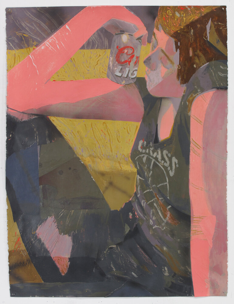  Matt Bollinger, Crass, 2015, Flashe, acrylic, collage on paper, 30 x 22 in 