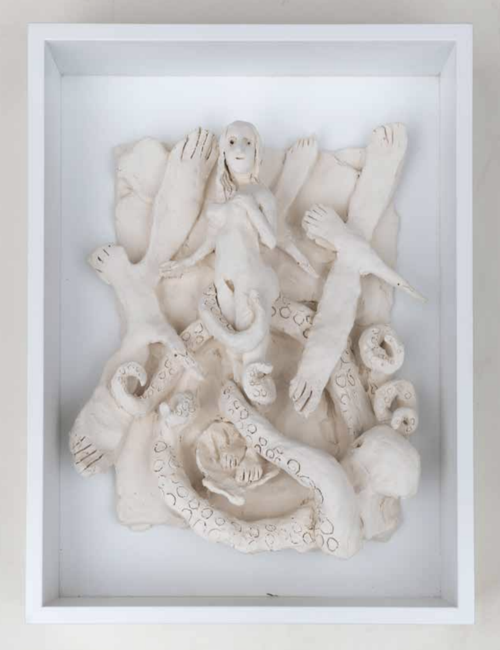   Venus and the Octopus , 2020, Fired clay relief, 17 x 12.75 x 4 in 