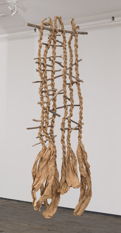   Hanging Paper Sculpture,  1980-2017, Brown paper, twigs, 75 x 25 in / 191 x 64 cm 