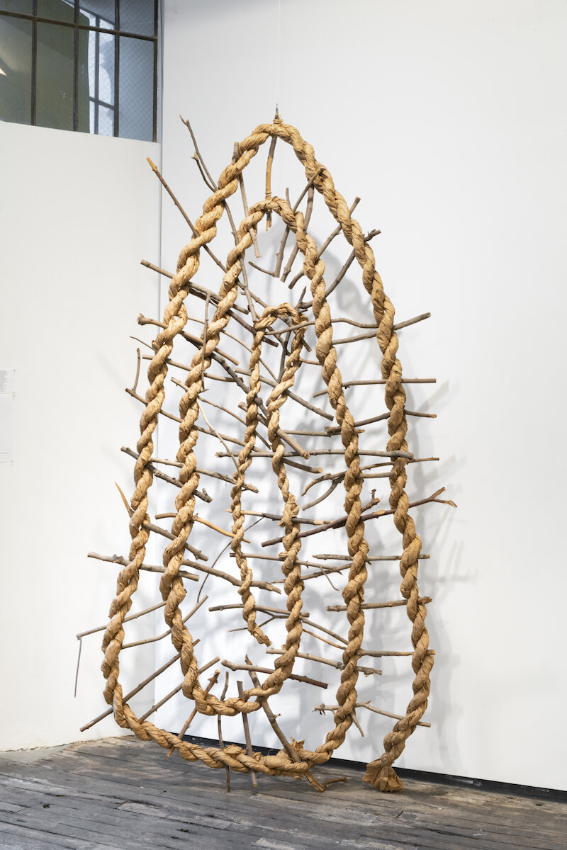   Formation I , 1980, brown paper, twigs, wood, 97 x 55 in, Image courtesy of the Sol LeWitt Collection, Photo: Adam Reich 