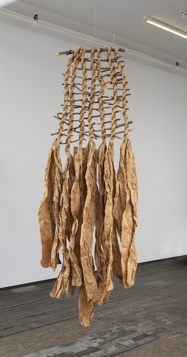   Skirt , c. 1981, brown paper, twigs, 74 x 23.25 x 6 in Image courtesy of the Sol LeWitt Collection. 