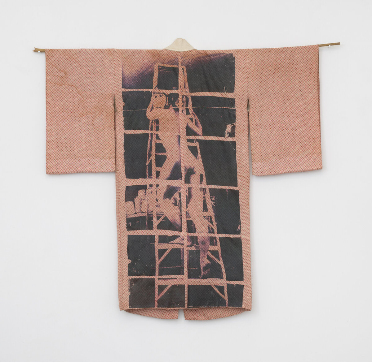   Woman on the Step Ladder , 1987, Antique kimono with iron-on transfer, 48 x 48 in, Image Courtesy of the Sol LeWitt Collection 