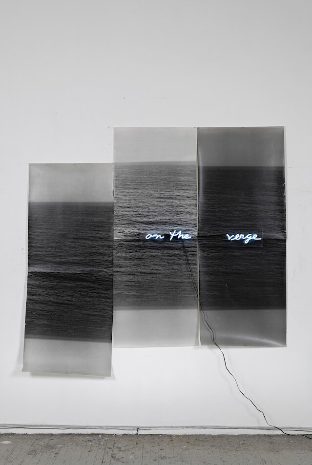 Jeri Coppola, On the Verge , 2019, Gelatin silver prints and neon light 72 x 74 x 3 in / 182.9 x 188 x 7.6 cm