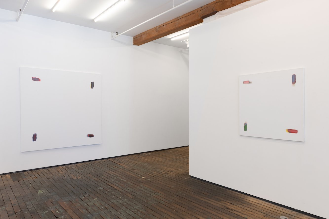  Installation view of Alix Le Méléder,  Paintings 1998-2011  at Zürcher Gallery Left to right:  Untitled, March 28, 2011 ; oil on canvas, 78.75 x 78.75 in;  Untitled, June 10, 2009 , oil on canvas, 39.37 x 39.37 in 
