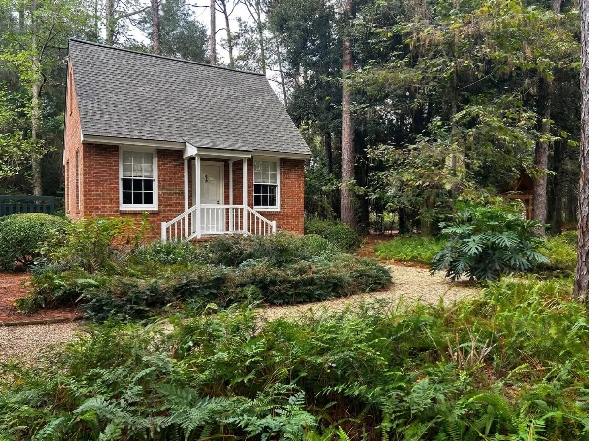 Scenes from the grandparents&rsquo; home. Love the gravel and flagstone walking paths amidst the ferns.