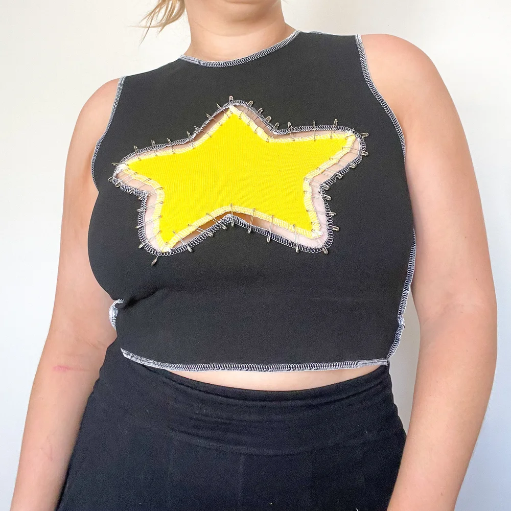 Black Star Safety Pin Up Tank (XS-XXL) — Maddy Page Knitwear
