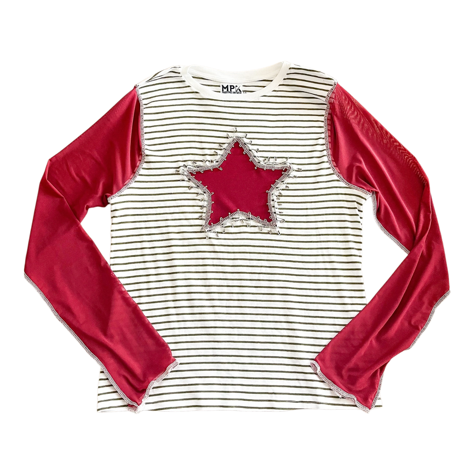 Green/Wine Star Safety Pin Up Long Sleeve (L)