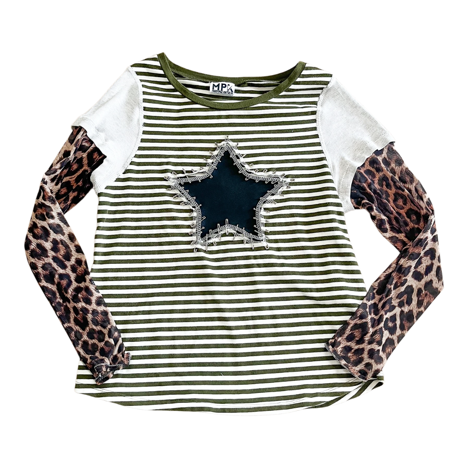 Stripe/Leopard Star Safety Pin Up Long Sleeve (L)