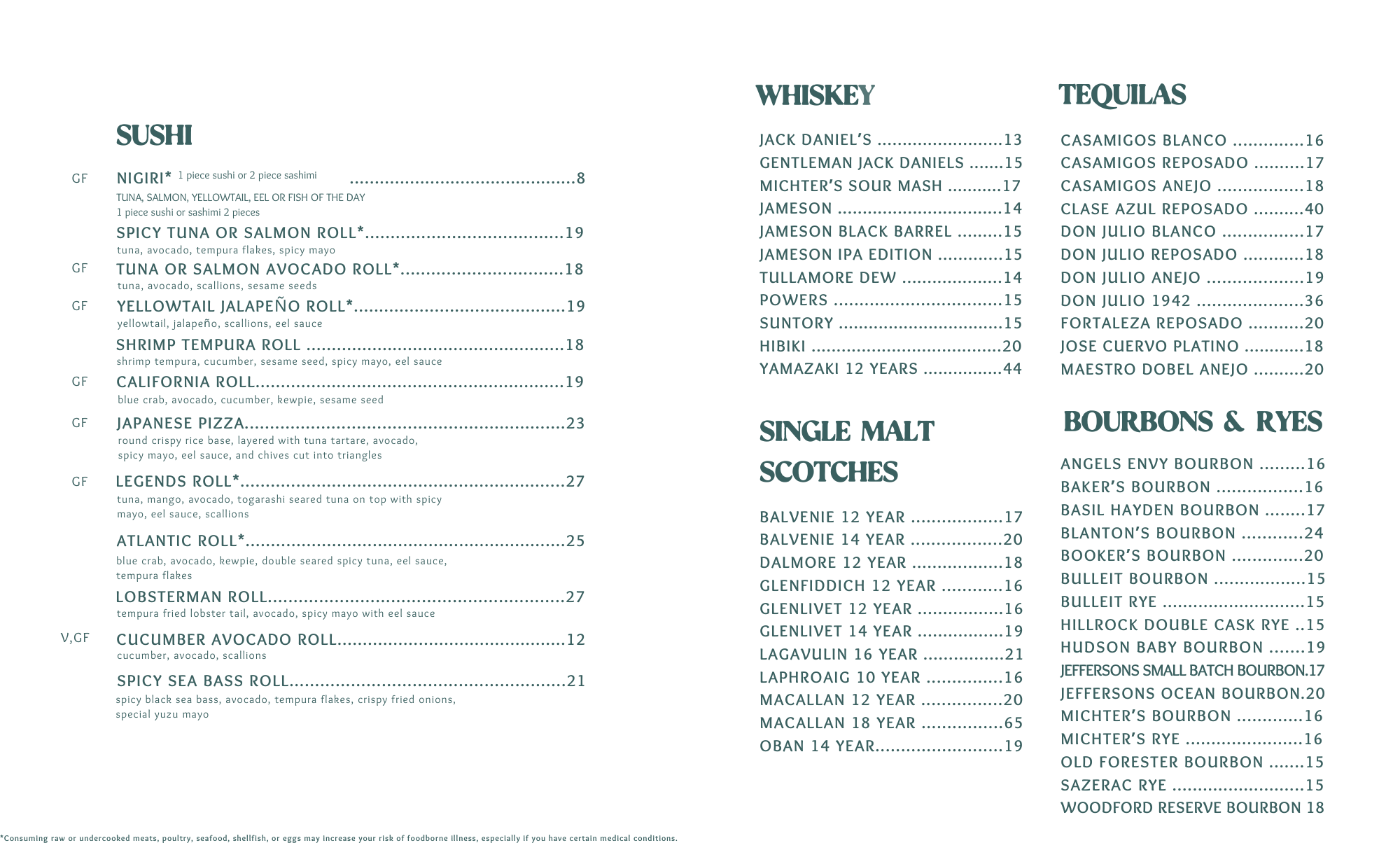 MENUS — Legends Restaurant