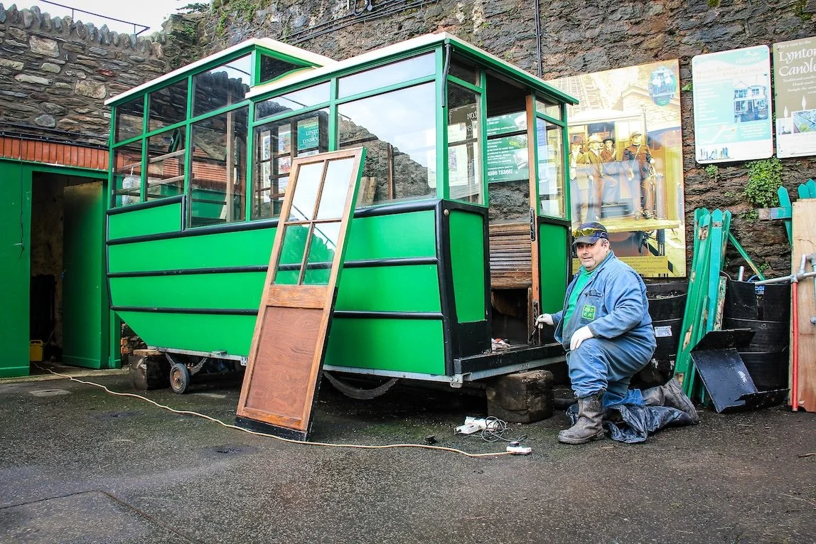 Lyn Funicular car during winter refurbishment