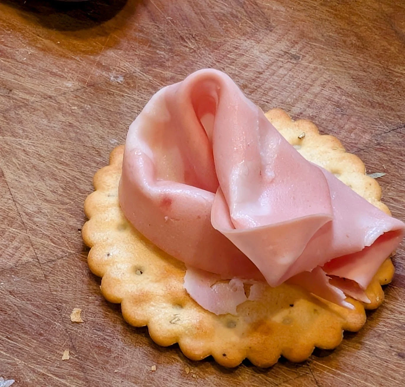 Mortadella on a cracker