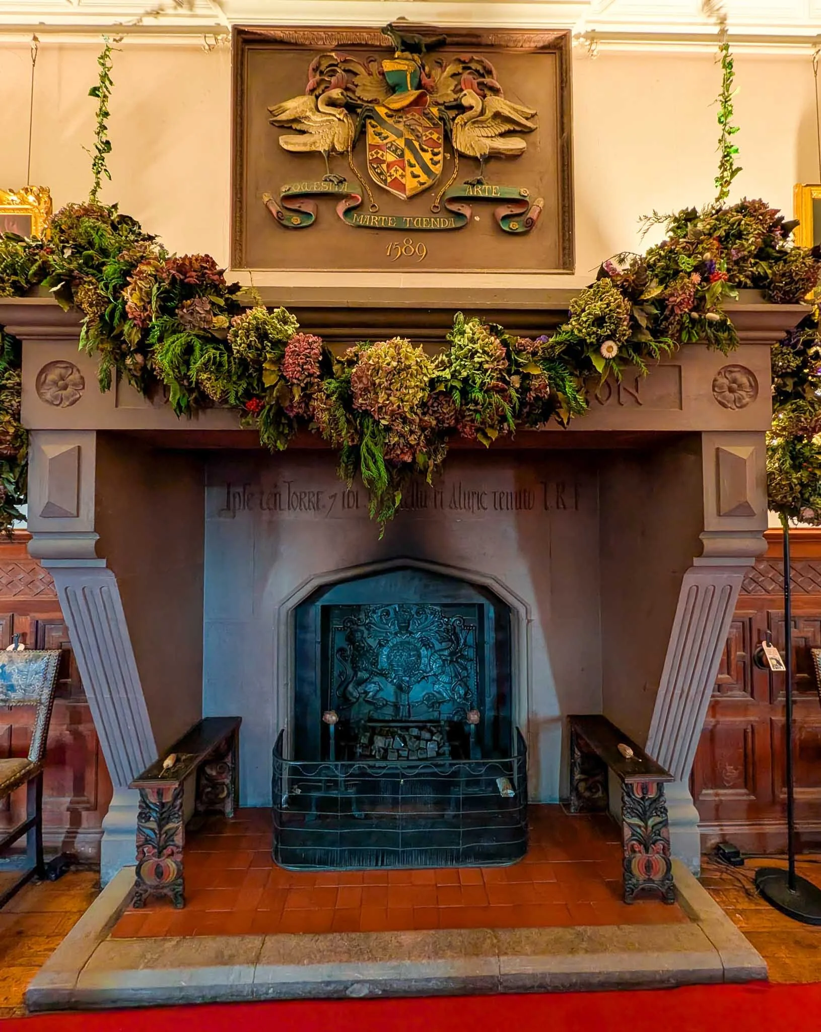 Christmas fireplace at Dunster Castle