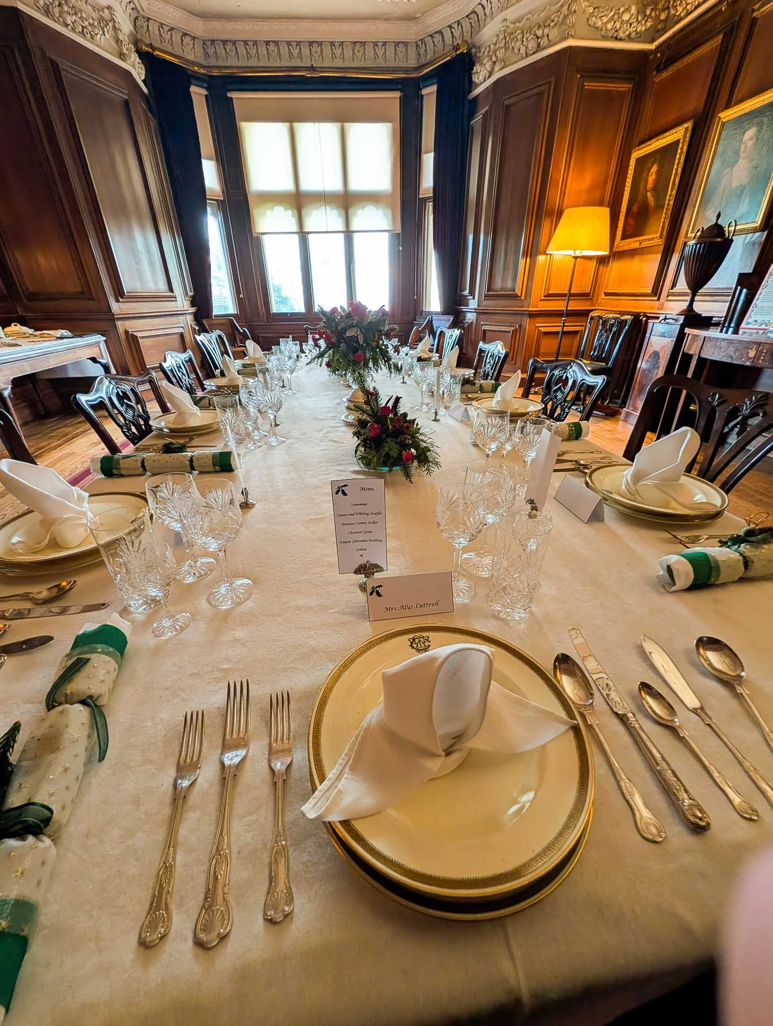 Christmas table set at Dunster Castle