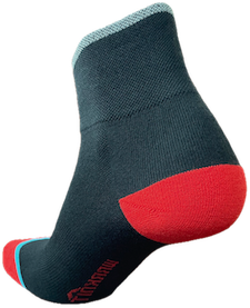 360 Reflective Top Stripe 6 Inch Quarter socks black body with high risk red heel and toe.
