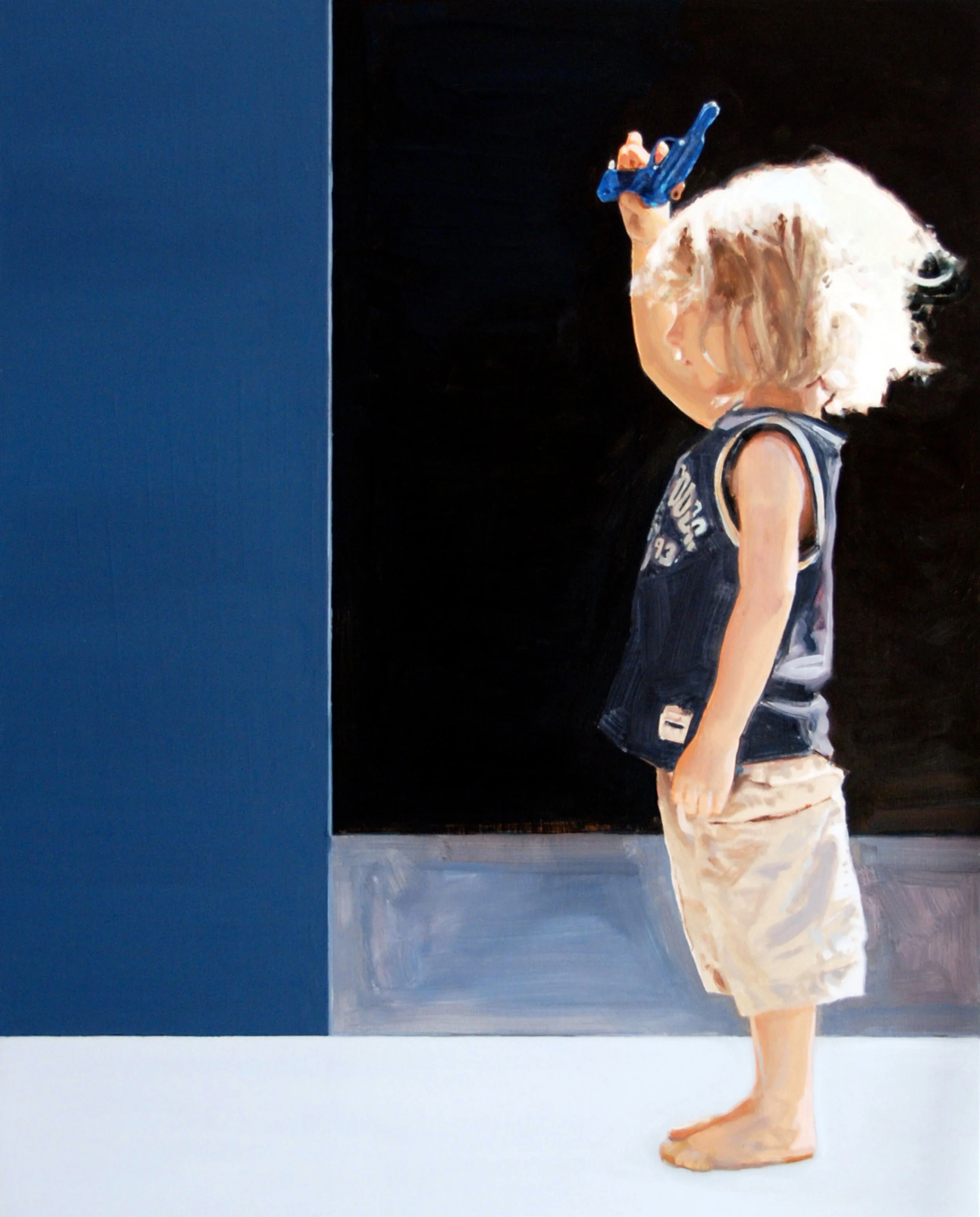   Untitled (Boy with a Blue Watergun)  2008, oil on wood, 30 x 24 in. 