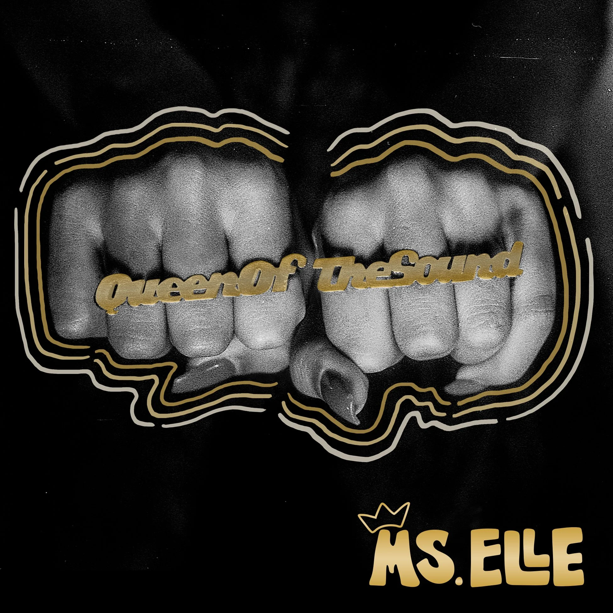 Ms. Elle’s, "Queen of the Sound" single has an upbeat, yet funky sound with an OG hip-hop sound. I decided to go forward with a 90's artwork style that would reflect the sound. The look is encapsulated by using gold letter rings worn by Ms. Elle and 