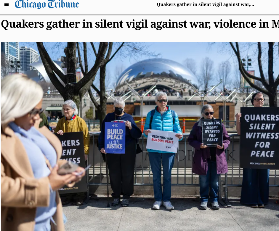 Chicago’s Northside Friends’ Make Headlines in AFSC  “Love as Action” Vigil 