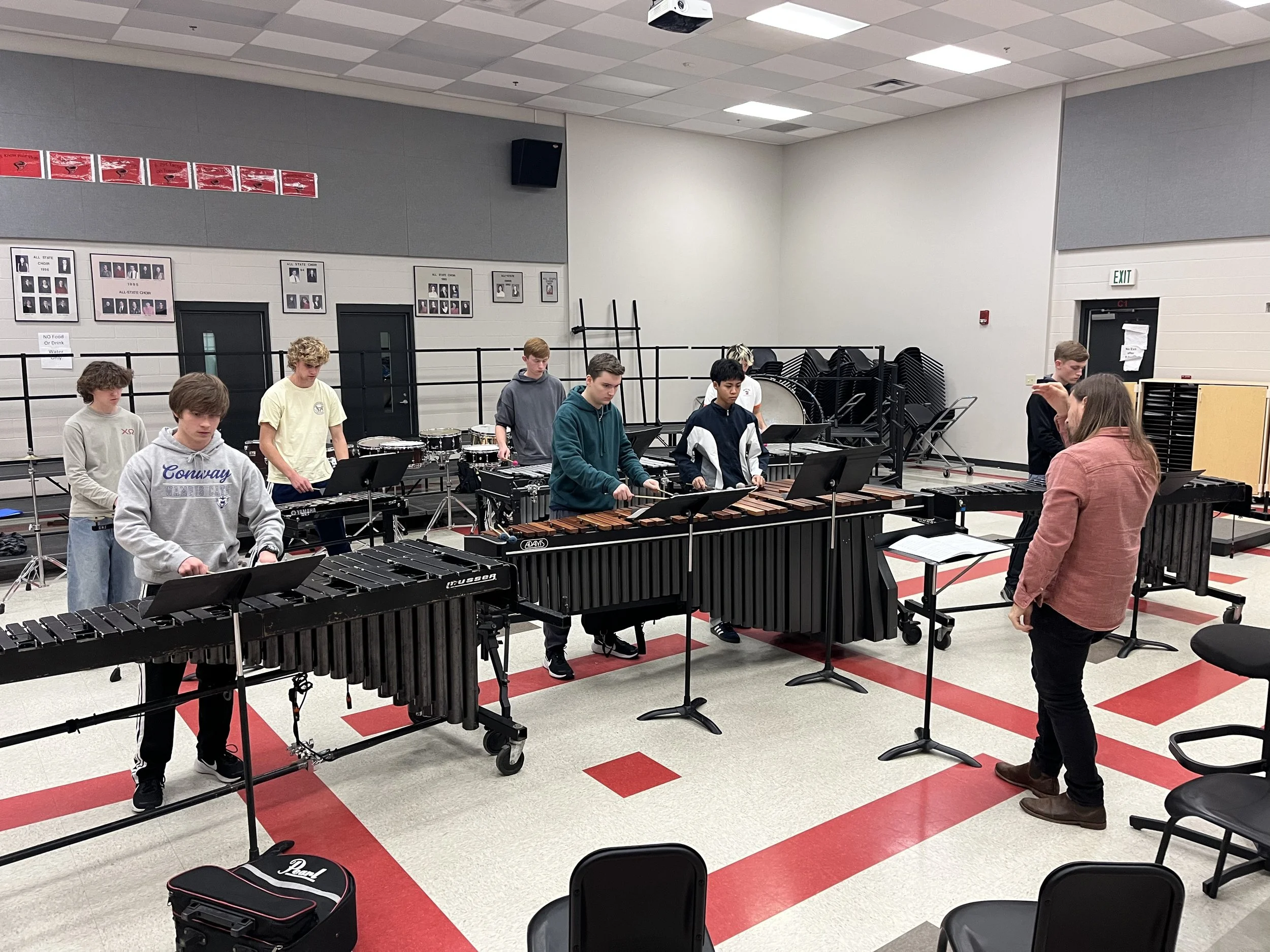  rehearsing w/ percussion students at the 2026 Arkansas Region IX All-Region clinic 