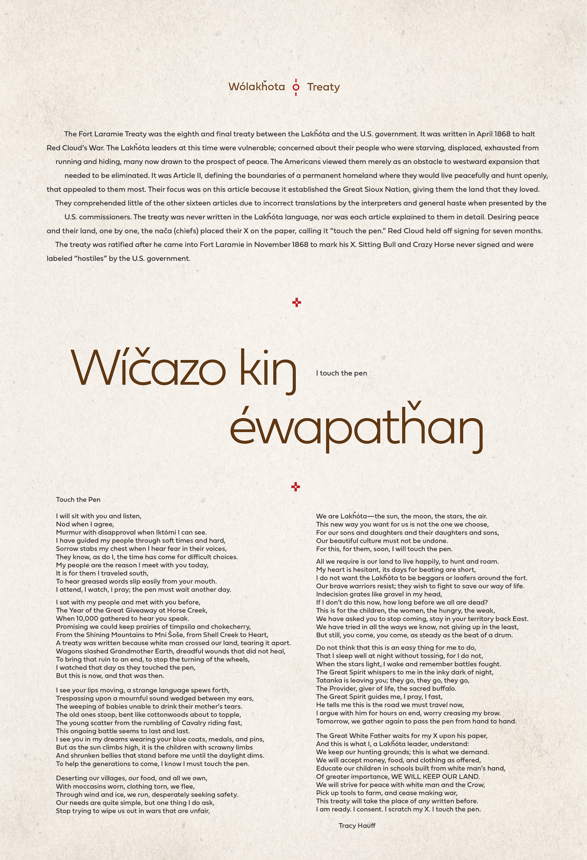  Story of treaty betrayals with Lakota proverb and poem by Tracy Hauff 