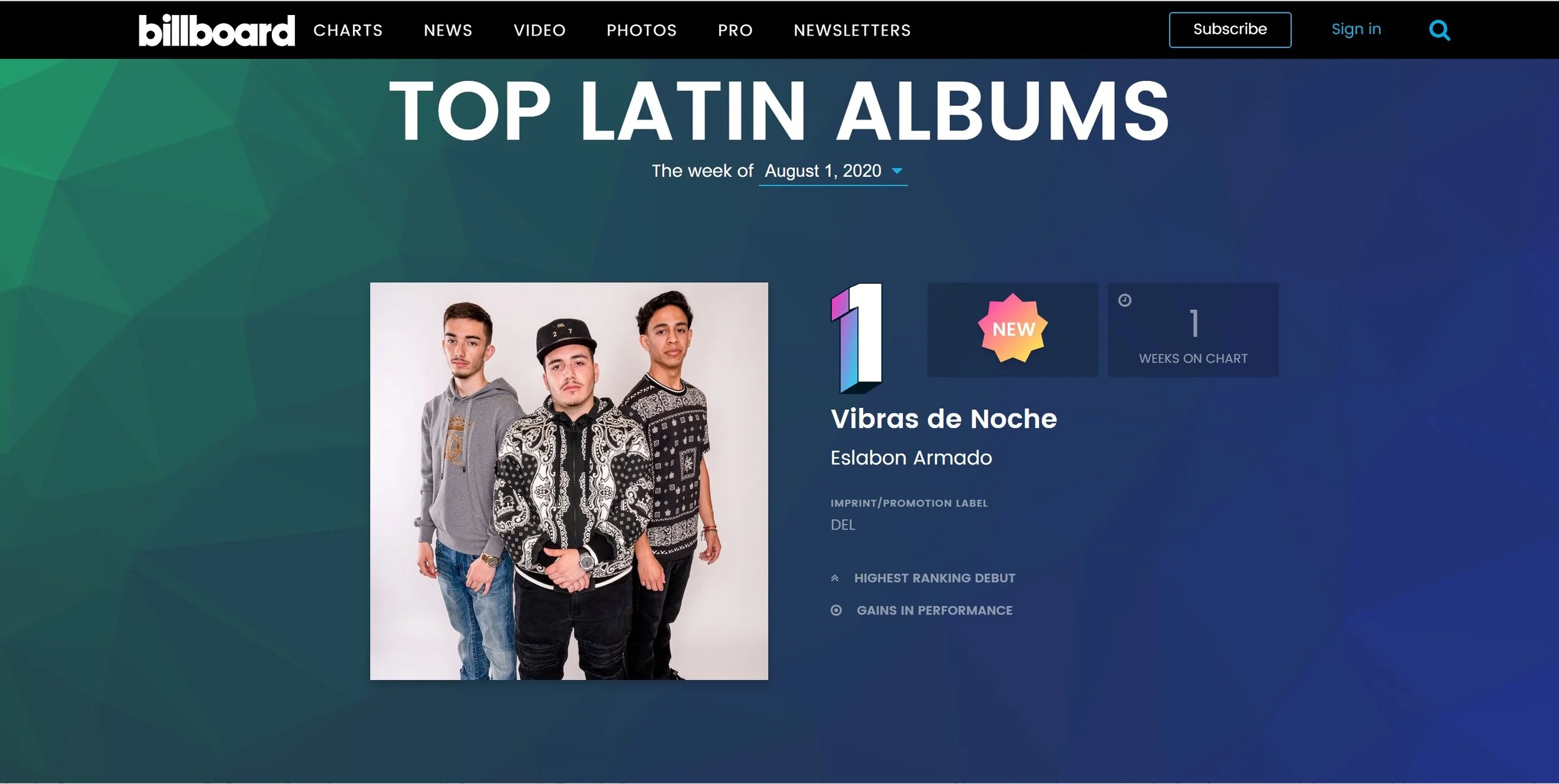 'Vibras de Noche' de Eslabon Armado debuta en el n. ° 1 en la lista de álbumes latinos de Billboard