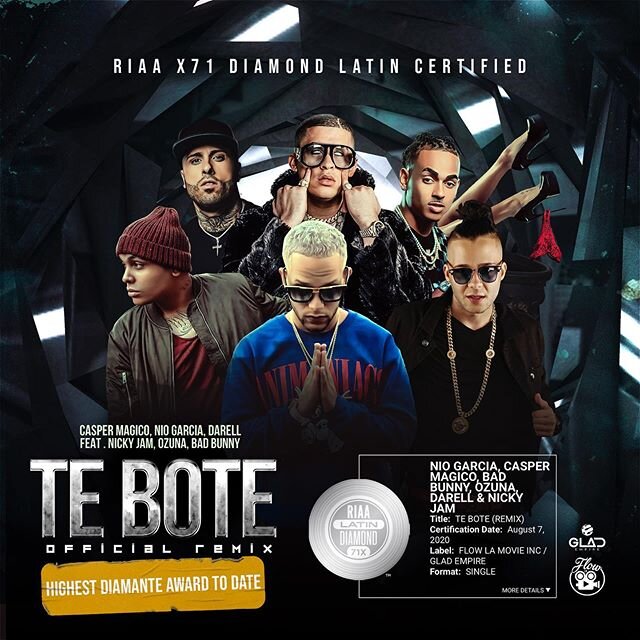 "Te Boté Remix" consigue la mayor certificación en la historia de la RIAA