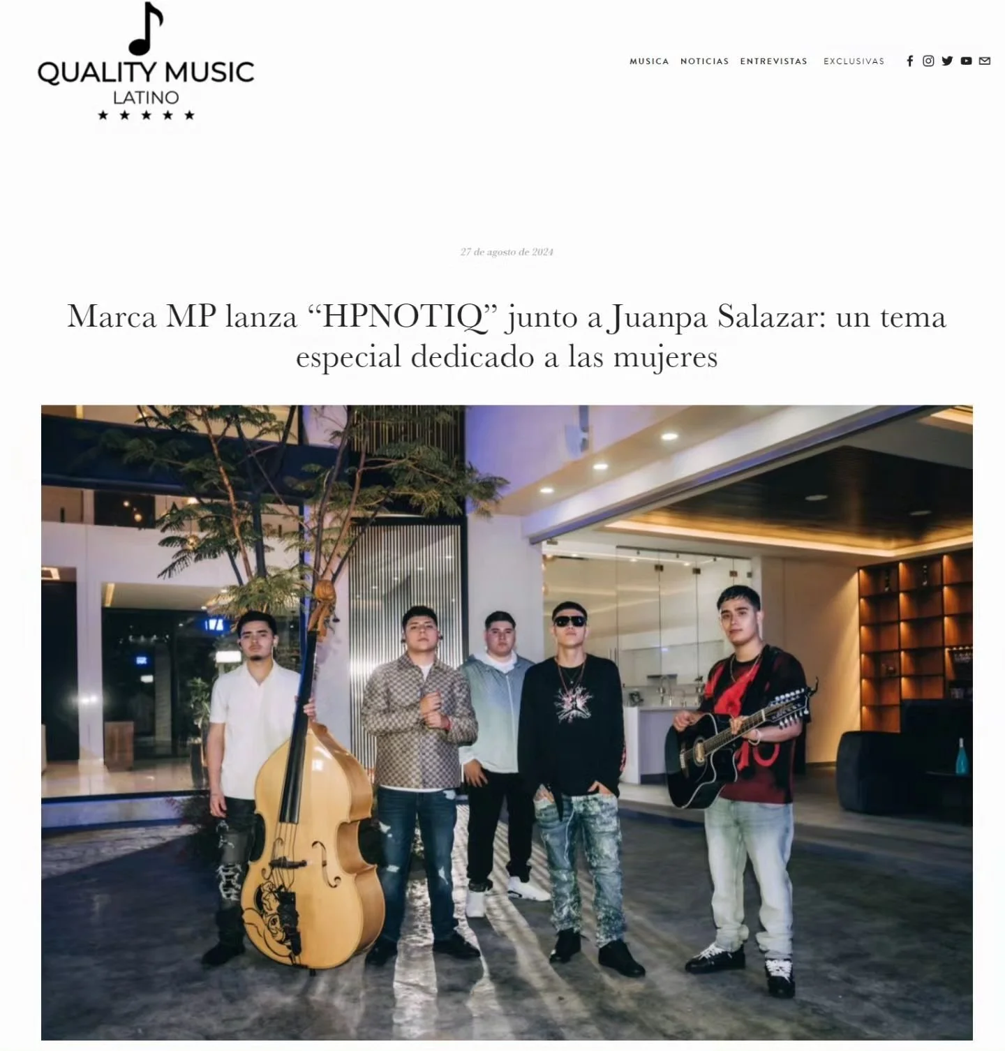 Marca MP lanza &ldquo;HPNOTIQ&rdquo; junto a Juanpa Salazar: un tema especial dedicado a las mujeres

@mmp_oficial , una de las promesas m&aacute;s destacadas de la m&uacute;sica mexicana, sorprende a sus seguidores con una colaboraci&oacute;n especi