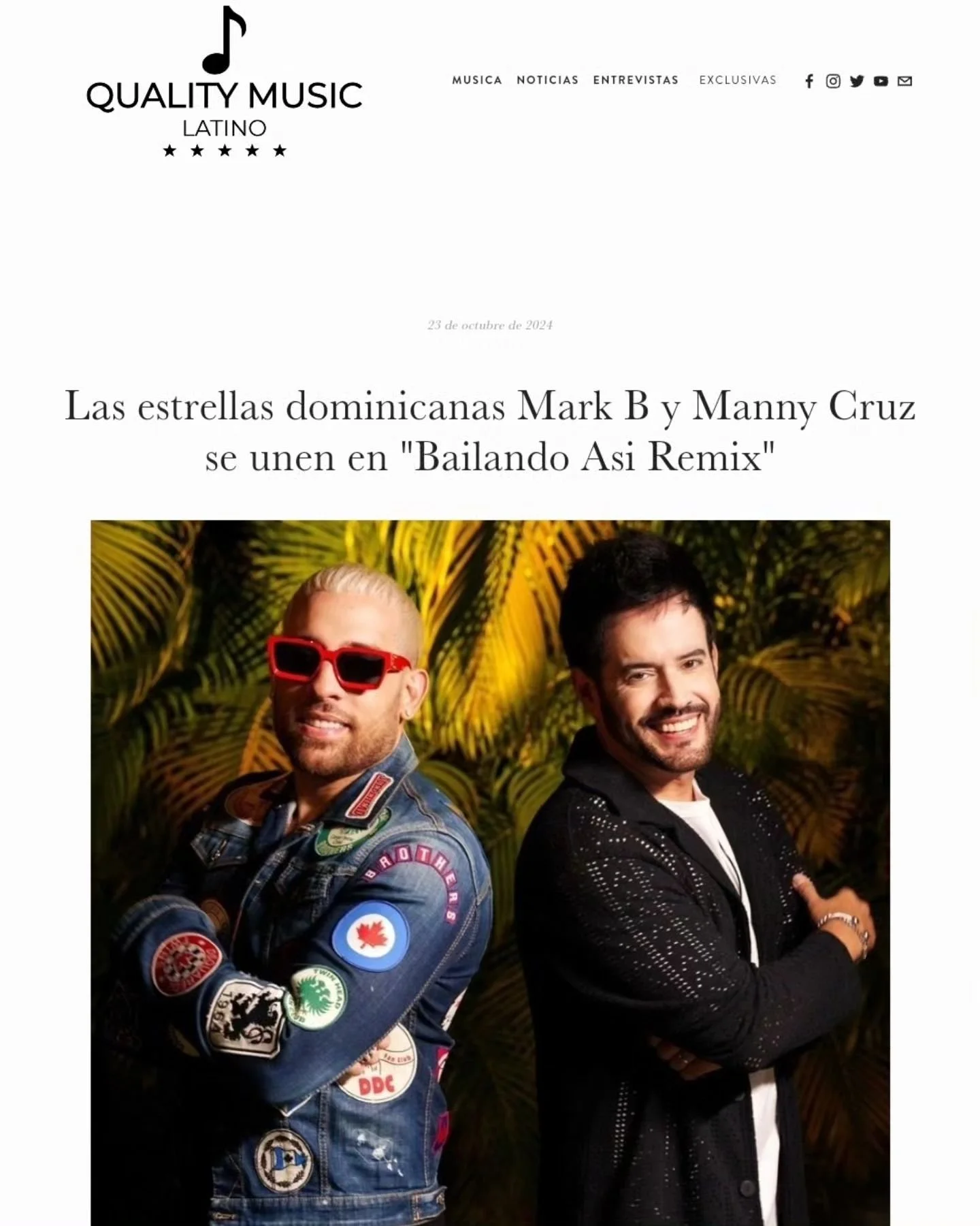 Las estrellas dominicanas Mark B y Manny Cruz se unen en &quot;Bailando Asi Remix&quot;

La estrella urbana @markbmusic y el cantautor dominicano nominado al Latin Grammy, @mannycruzrd , han unido fuerzas en una emocionante nueva colaboraci&oacute;n 