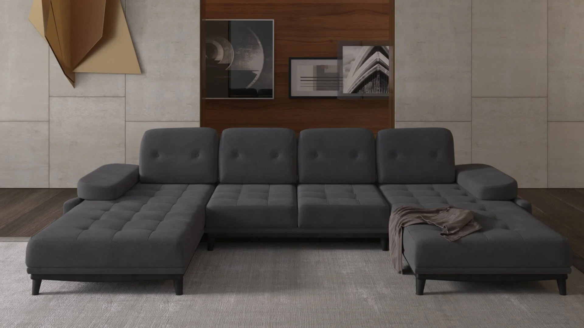 Canapé en U avec 2 meridienne et dossier qui bouge.