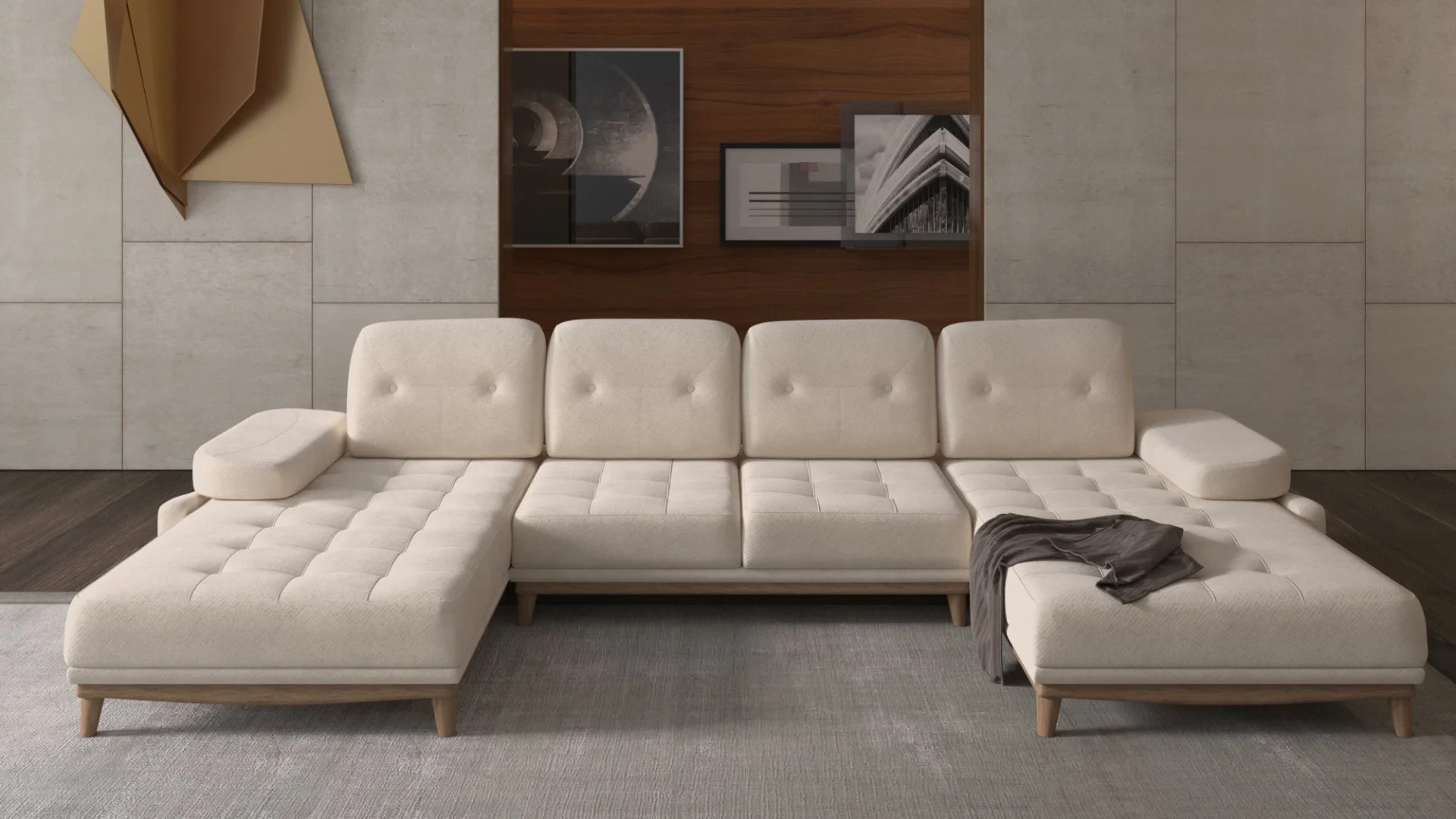 Canapé en U GROSSO design minimalist avec double profondeur de dossier