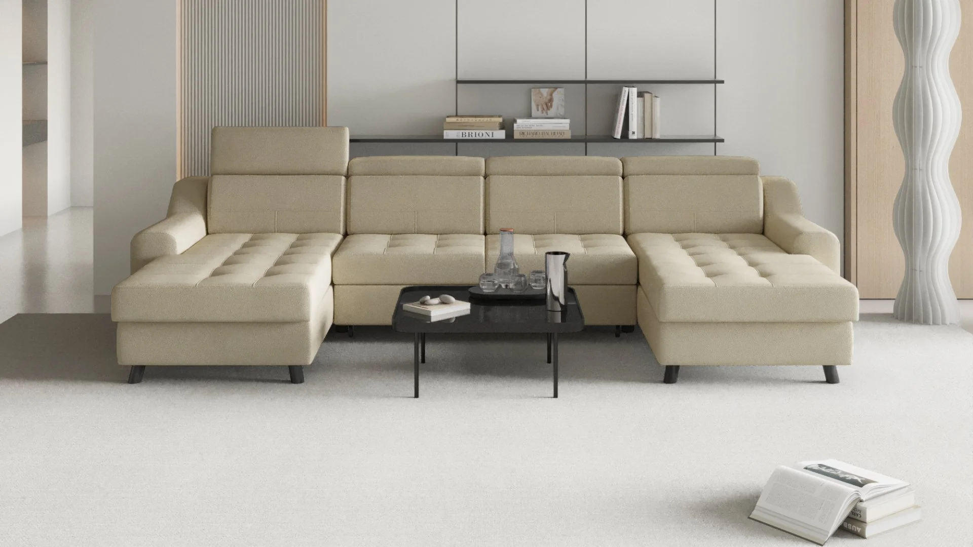 Canapé en U EMMANUELA double coffre et mecanisme de couchage