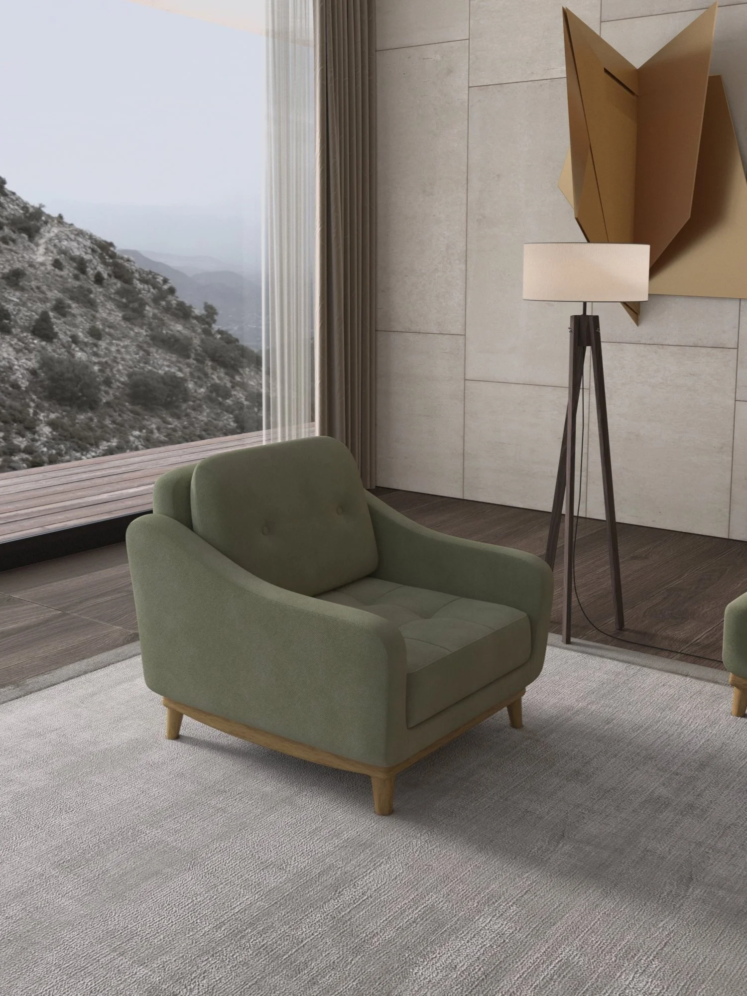 Fauteuil Grosso en tissu pet frendly vert olive