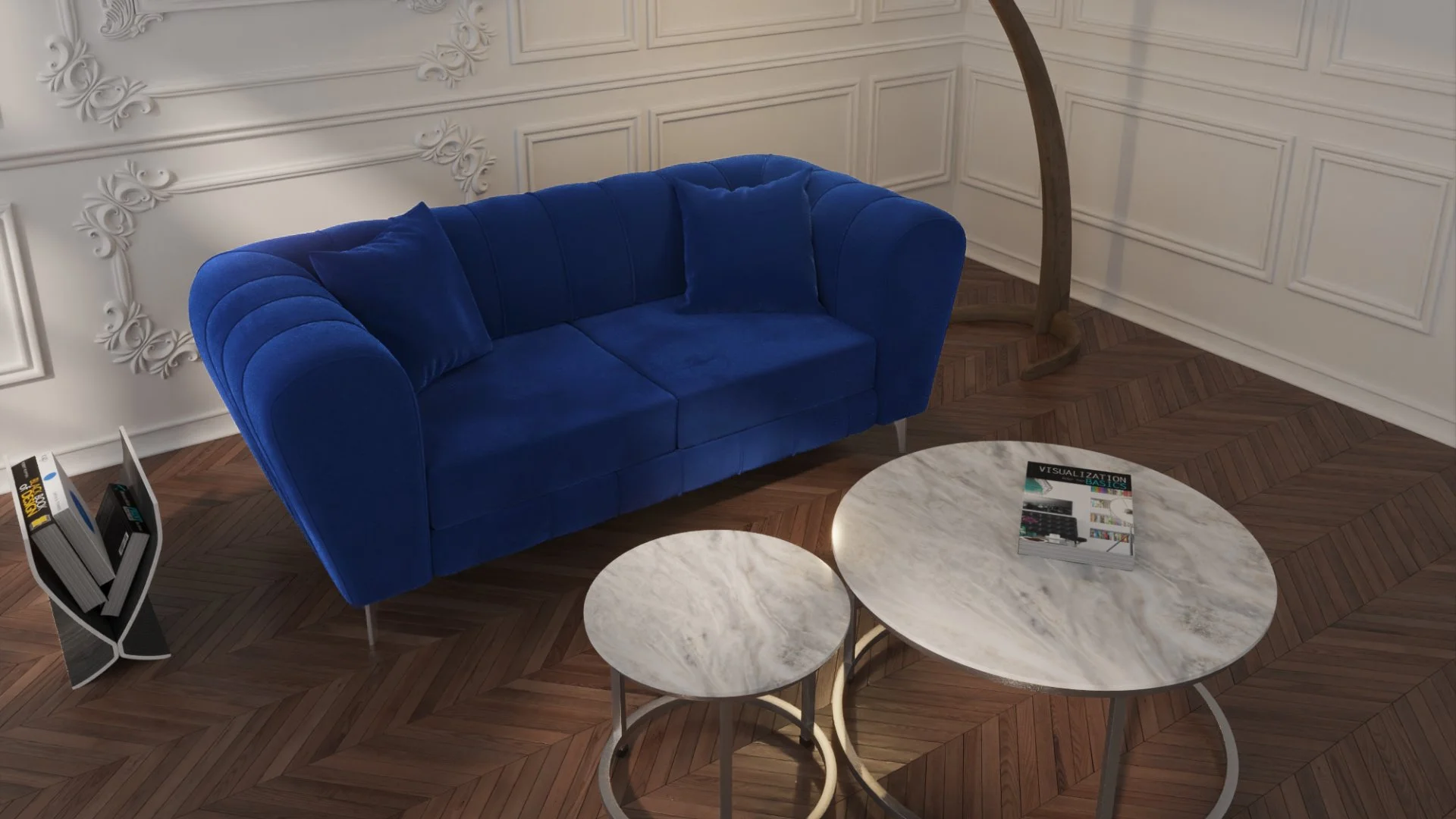 Canapé 2places DESIR, format Chesterfield avac velours Bleu